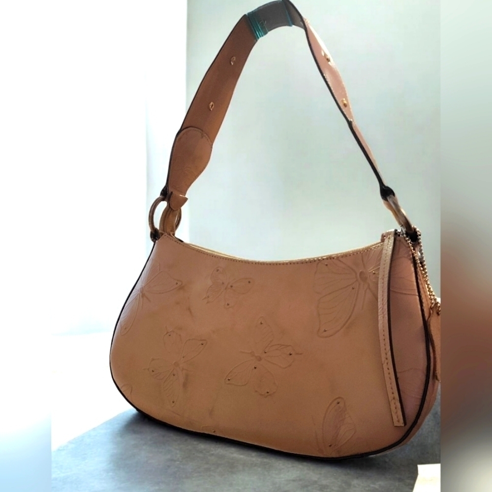 Valerie Stevens Genuine leather Hobo Bag with Embossed studded Butterflies